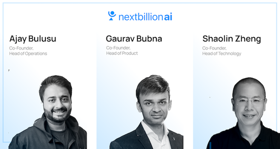 NextBillion.AI 的三位創始人 | 圖片來源：官方網站